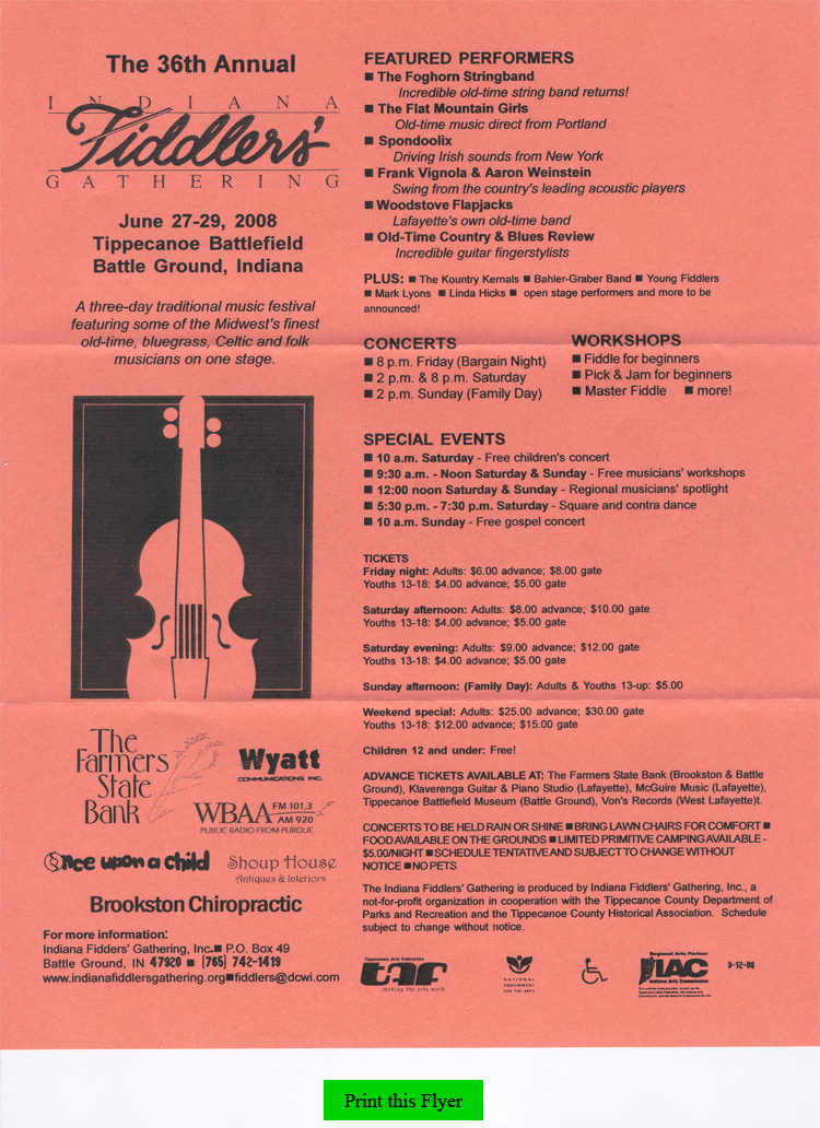 Indiana Fiddler's Gathering Flyer